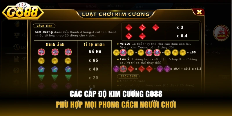 Các cấp độ Kim Cương GO88 phù hợp mọi phong cách người chơi