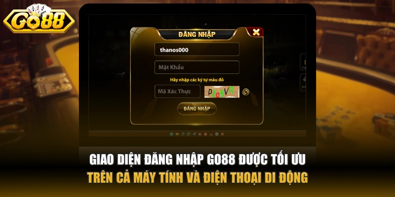 Giao diện đăng nhập GO88 được tối ưu trên cả máy tính và điện thoại di động