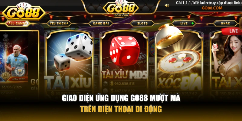Giao diện ứng dụng GO88 mượt mà trên điện thoại di động