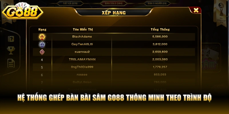 Hệ thống ghép bàn Bài Sâm GO88 thông minh theo trình độ