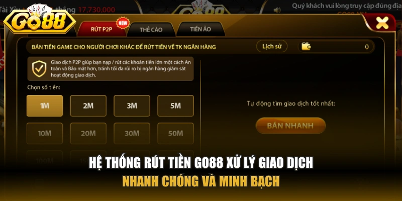 Hệ thống rút tiền GO88 xử lý giao dịch nhanh chóng và minh bạch